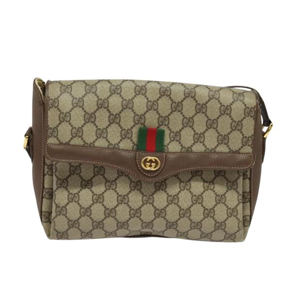 GUCCI GG Supreme Web Sherry Line Bag Pvc Beige Gold 164 02 084 - Picture 2 of 16